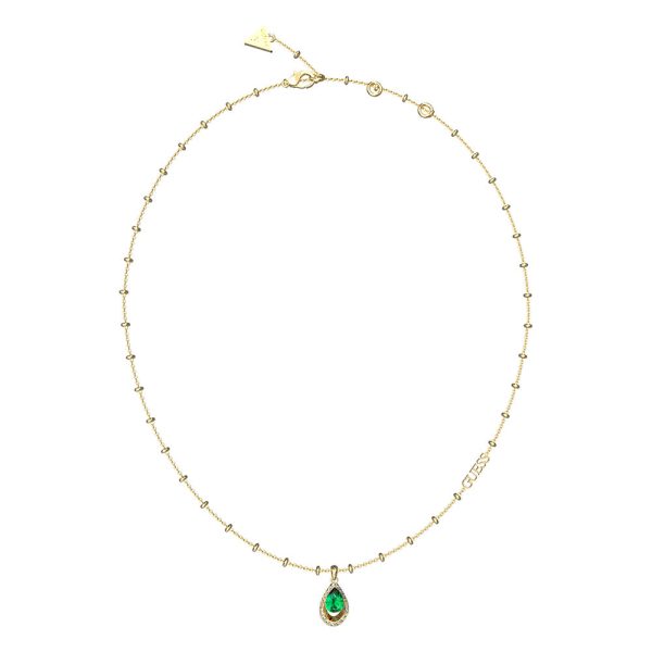 Guess Stainless Steel Gold Plated Emerald Mini Crystal Drop 16-18  Chain For Sale