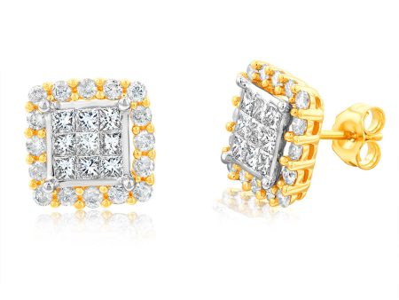 2 Carat Diamond Cluster Stud Earrings in 10ct Yellow & White Gold Sale