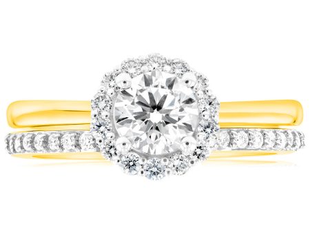 Luminesce Lab Grown Diamond 1 Carat Bridal Set in Halo Design set in 18ct Yellow Gold on Sale