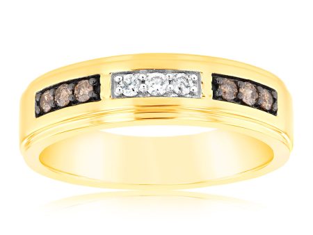 9ct Yellow Gold 1 4 Carat Diamond Ring with White and Champagne Diamonds on Sale