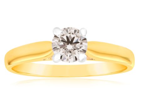 18ct Yellow Gold Solitaire Ring With 0.50 Carat Australian Diamond on Sale