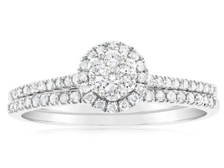 1 2 Carat Diamond 2 Ring Bridal Set in Sterling Silver Hot on Sale