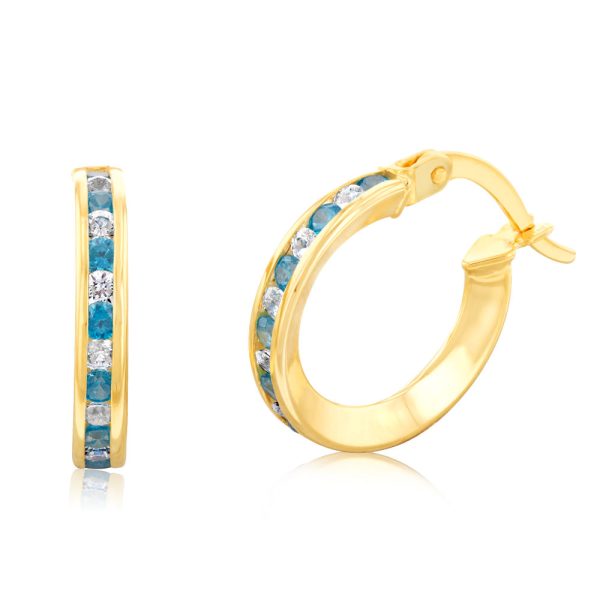 9ct Yellow Gold Silverfilled Blue Cubic Zirconia 10mm Hoop Earrings Discount