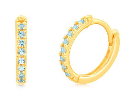 9ct Yellow Gold Blue Zirconia Hoop Earrings For Cheap