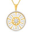 9ct Yellow Gold & White Tone Greek Key Pendant Discount