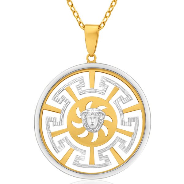 9ct Yellow Gold & White Tone Greek Key Pendant Discount