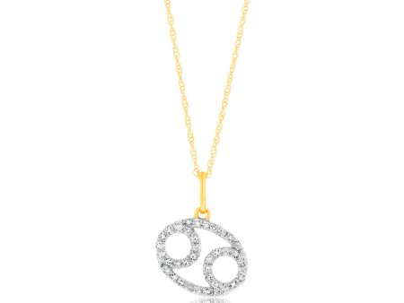 Luminesce Lab Diamond 9ct Yellow Gold Cancer 1 5 Carat Diamond Pendant With Chain For Sale