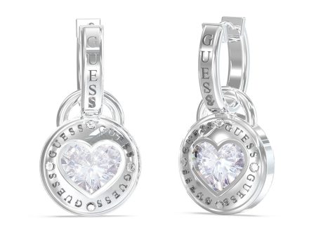 Guess Stainless Steel Rhodium Plated 26mm Heart Huggies Earrings Discount