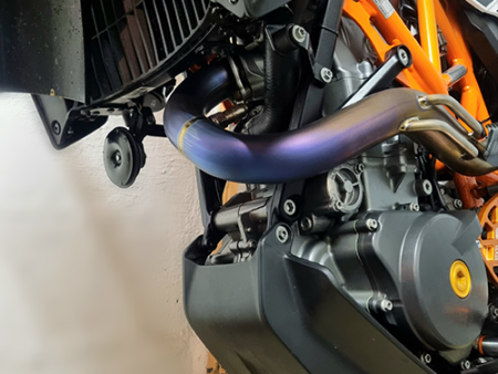 SICKMOTOS Tuning Krümmer Titan “Burned Blue” KTM SMC R 690 Enduro Hot on Sale