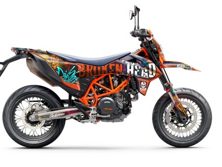 SickMotos Styles Graphics KIT Broken Head “InYourFace” Orange Edition KTM SMCR 690 2019-2023 Discount